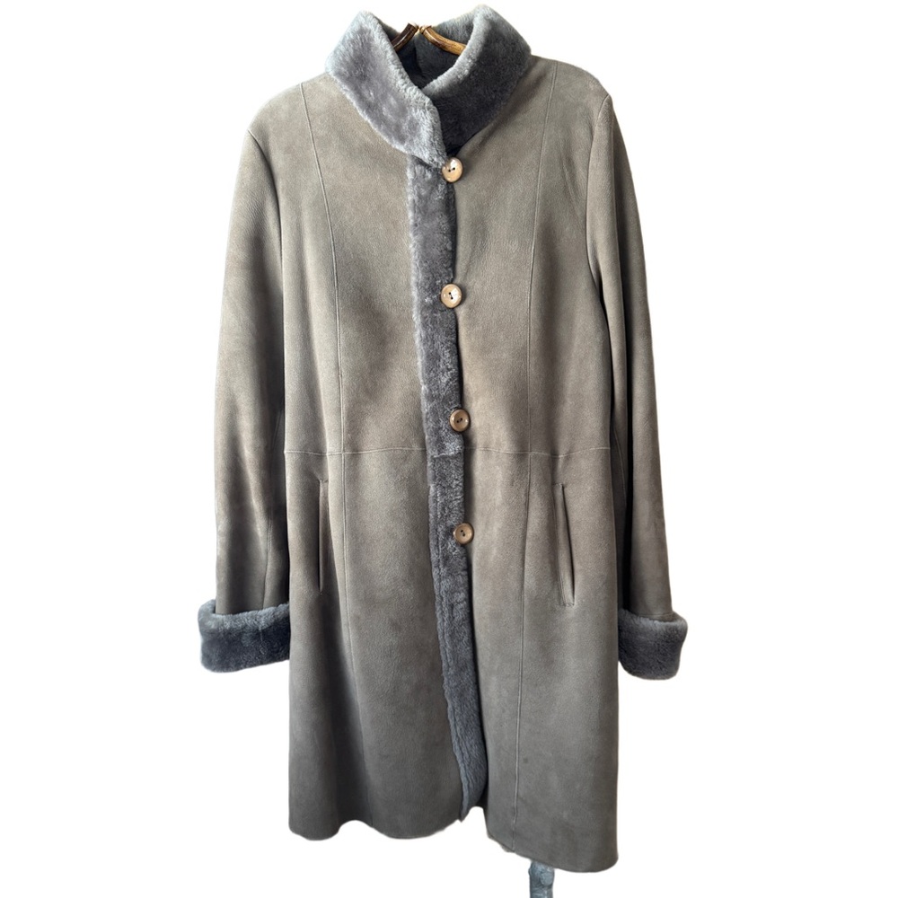 Womens Taupe Shearling Button-Front Coat